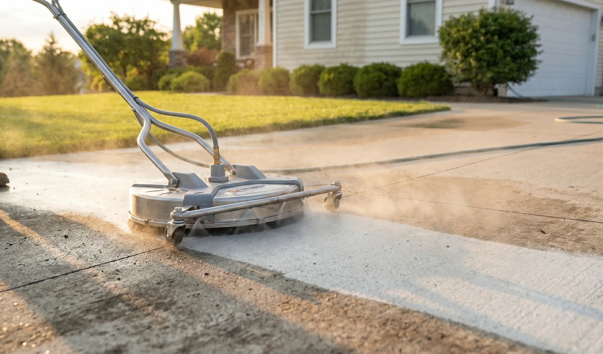 London interlock pavers cleaned with rotating surface cleaner — joint sand visible