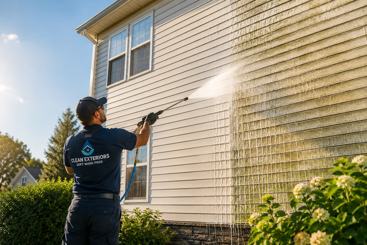 Pressure Washing Wall Closeup on /siding-cleaning/ — London Pressure Washing London